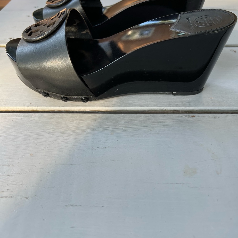 Tory Burch Miller Platform Black Wedge Sandals